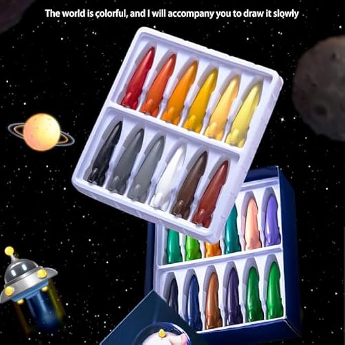 24 COLORS WASHABLE ROCKET CRAYONS TODDLER KIDS PRESCHOOL, NON-TOXIC CRAYONS, EASY TO GRIP, UNBREAKABLE, SAFE COLOURING ART SCHOOL SUPPLIES GIFT SET FOR BABIES AND CHILDREN - Image 3