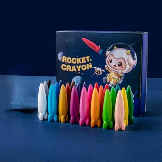 24 COLORS WASHABLE ROCKET CRAYONS TODDLER KIDS PRESCHOOL, NON-TOXIC CRAYONS, EASY TO GRIP, UNBREAKABLE, SAFE COLOURING ART SCHOOL SUPPLIES GIFT SET FOR BABIES AND CHILDREN - Image 2