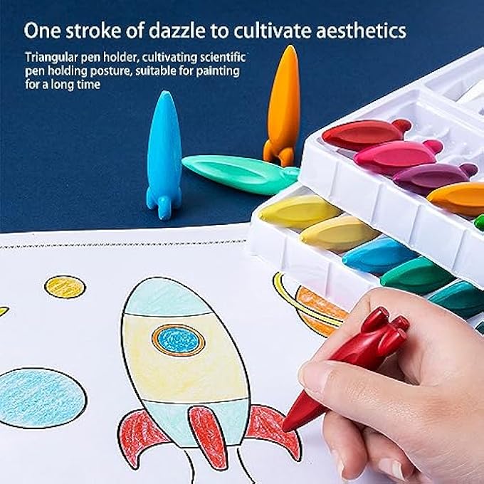 24 COLORS WASHABLE ROCKET CRAYONS TODDLER KIDS PRESCHOOL, NON-TOXIC CRAYONS, EASY TO GRIP, UNBREAKABLE, SAFE COLOURING ART SCHOOL SUPPLIES GIFT SET FOR BABIES AND CHILDREN - Image 4