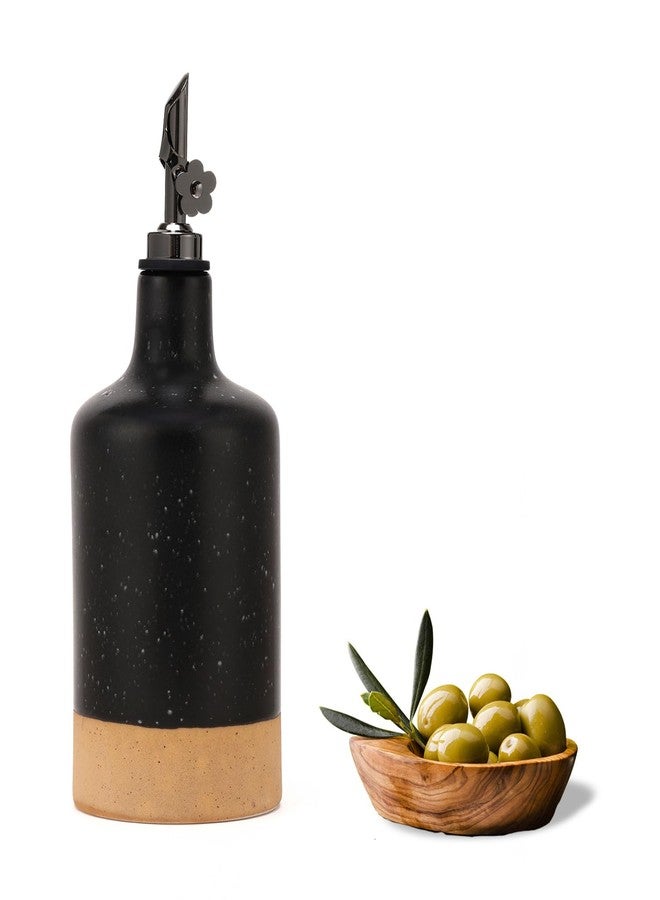 HOMCDALY Ceramic Olive Oil Dispenser Bottle, 16oz Oil Dispenser Bottle for Kitchen, Cooking Oil Dispenser, Kitchen Dispenser for Oil Vinegar Syrups(Black&Brown - Image 1