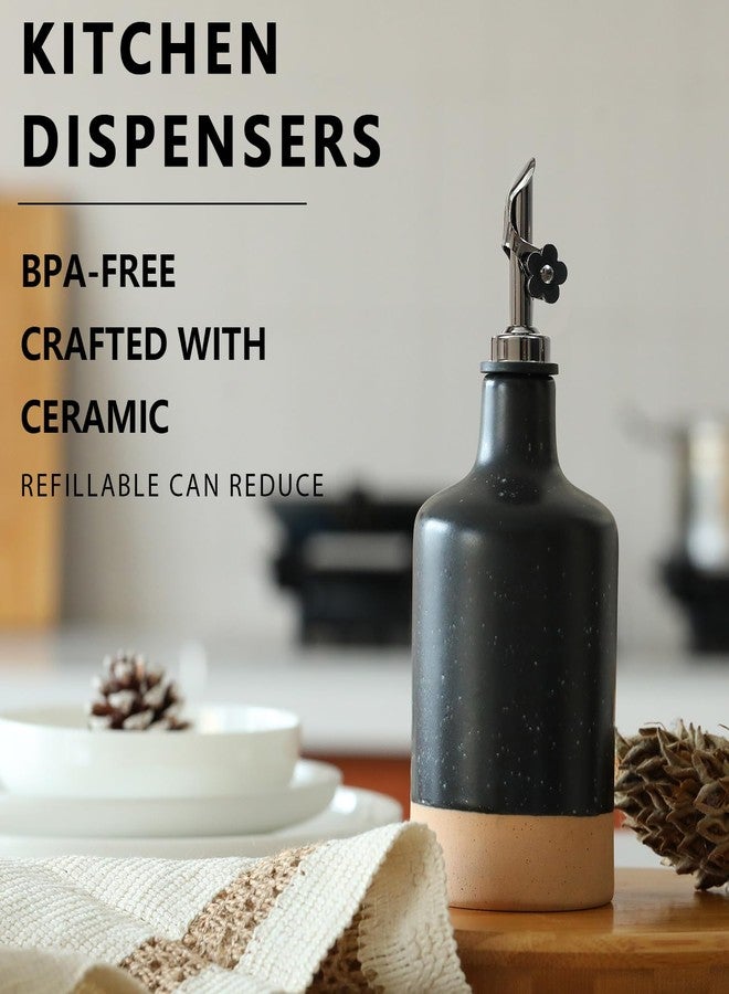 HOMCDALY Ceramic Olive Oil Dispenser Bottle, 16oz Oil Dispenser Bottle for Kitchen, Cooking Oil Dispenser, Kitchen Dispenser for Oil Vinegar Syrups(Black&Brown - Image 2