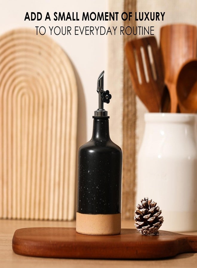 HOMCDALY Ceramic Olive Oil Dispenser Bottle, 16oz Oil Dispenser Bottle for Kitchen, Cooking Oil Dispenser, Kitchen Dispenser for Oil Vinegar Syrups(Black&Brown - Image 4