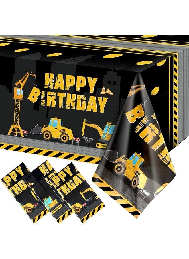 Tatuo Construction Happy Birthday Tablecloth Dump Truck Birthday Table Covers Tractor Plastic Printed Tablecloth Construction Themed Birthday Party Decoration Supplies For Kid Boy (Black 3 Sheets)  - Image 1