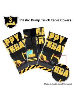 Tatuo Construction Happy Birthday Tablecloth Dump Truck Birthday Table Covers Tractor Plastic Printed Tablecloth Construction Themed Birthday Party Decoration Supplies For Kid Boy (Black 3 Sheets)  - Image 5