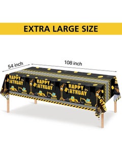Tatuo Construction Happy Birthday Tablecloth Dump Truck Birthday Table Covers Tractor Plastic Printed Tablecloth Construction Themed Birthday Party Decoration Supplies For Kid Boy (Black 3 Sheets)  - Image 3