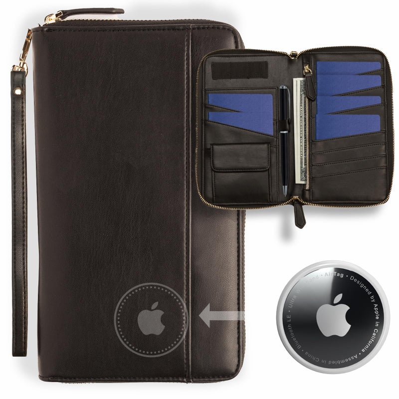 Apadi Family Passport Holder with AirTag RFID Passport Wallet Leather Travel Wallet Womens with Zipper Multiple Travel Document Organizer Holder 4 6 Passport Cover Case Porta Pasaporte Familiar Men - Image 1