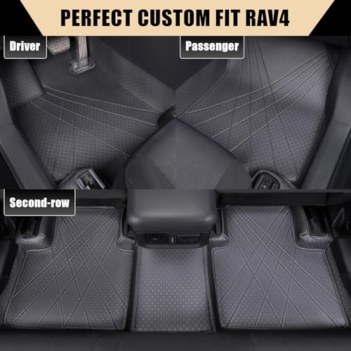EKR حصائر أرضية مخصصة EKR لتويوتا RAV4 (غير هجينة) 2013-2018، حصائر أرضية أمامية و للصف الثاني تناسب RAV4 2013 2014 2015 2016 2017 2018 (جلد أسود)  - Image 2