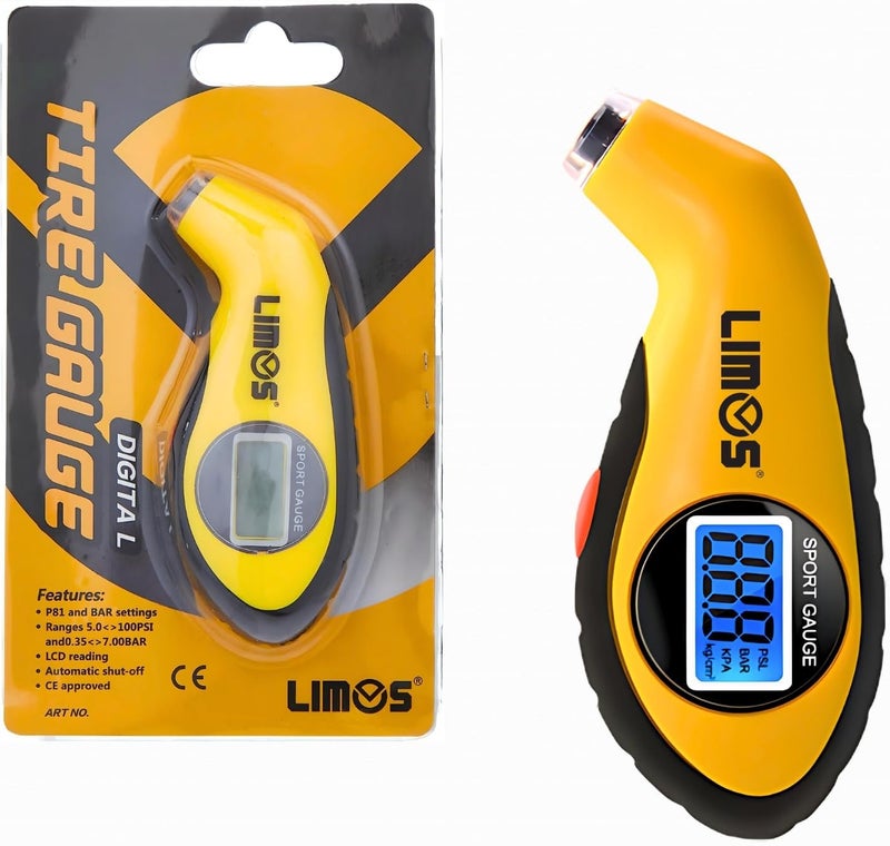 LIMOS Lcd Digital Tire Air Pressure Gauge Tester Tool W/Light, Yellow - Image 1