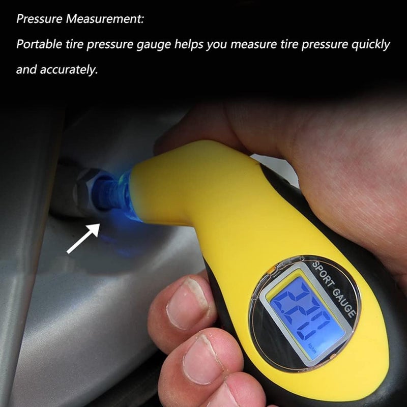 LIMOS Lcd Digital Tire Air Pressure Gauge Tester Tool W/Light, Yellow - Image 3