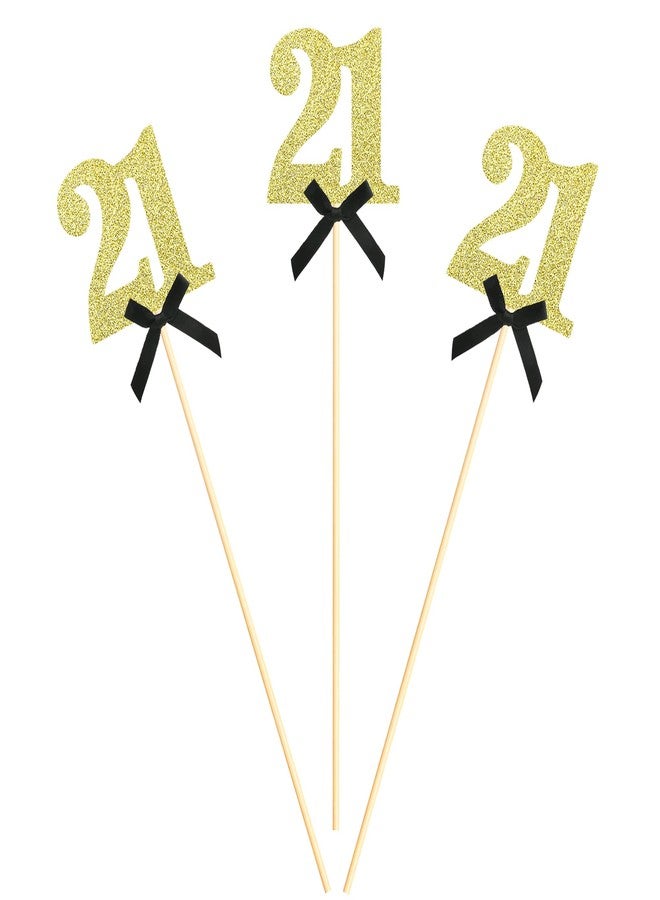Sotpot 8 pcs Gold Glitter 21st Birthday Centerpiece Sticks, Number 21 with Bow Centerpieces Table Flower Topper for Man Woman 21st Birthday Anniversary Table Party Decorations - Image 1