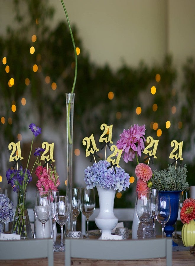 Sotpot 8 pcs Gold Glitter 21st Birthday Centerpiece Sticks, Number 21 with Bow Centerpieces Table Flower Topper for Man Woman 21st Birthday Anniversary Table Party Decorations - Image 3