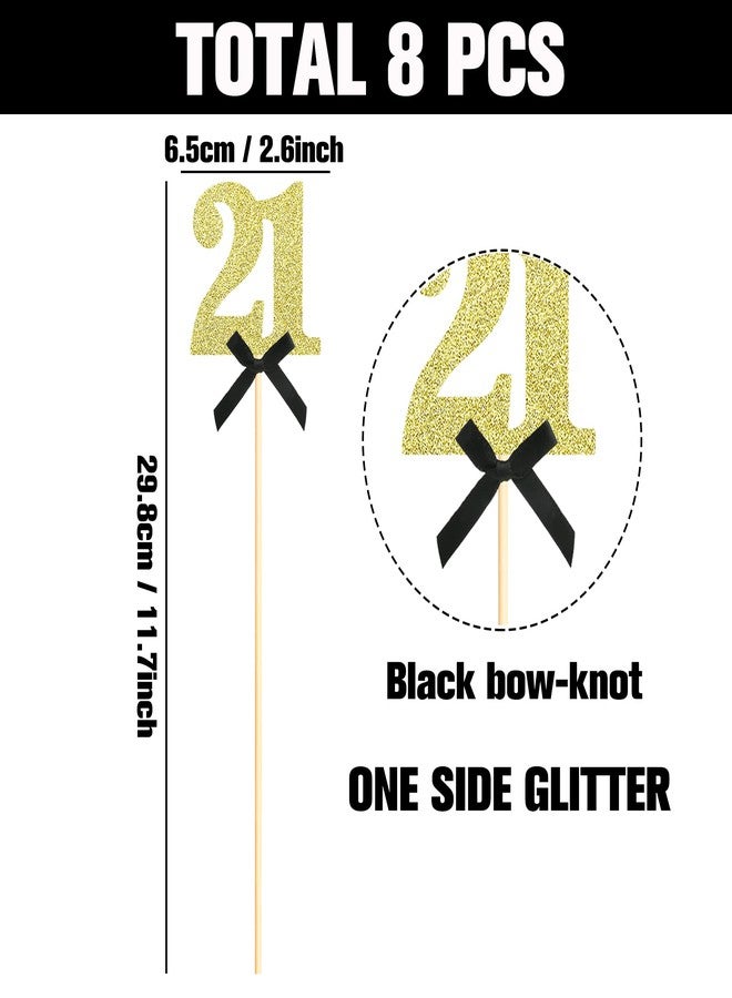 Sotpot 8 pcs Gold Glitter 21st Birthday Centerpiece Sticks, Number 21 with Bow Centerpieces Table Flower Topper for Man Woman 21st Birthday Anniversary Table Party Decorations - Image 2