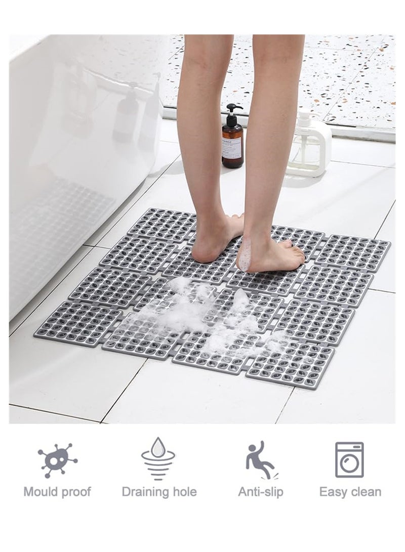 Captaintech Non Slip Antibacterial TPE Shower Mat with Suction Cups Drain Holes for Bathroom Kitchen Pool Machine Washable 24x24 inch Grey Ideal for Seniors and Kids - Image 5