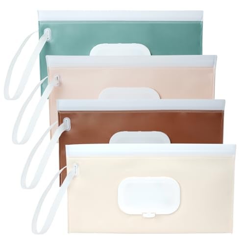 Seposeve 4 Pack Wipes Dispenser, Seposeve Portable Baby Wipe Case, Refillable Baby Wipes Container, Wipe Holder, Keeps Wipes Fresh, Reusable Wet Wipe Pouch for Outdoor Outing, Camping, Hiking. PureColor - Image 1