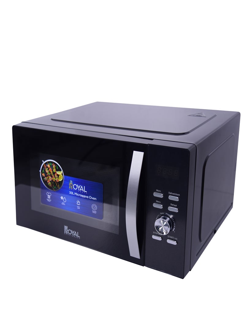 Royal - 30 Liters Digital Microwave Oven, 900 Watts, 5 Power Levels, 60 min Timer, Child Safety-Lock, Cooking End Signal, Easy Pull Chrome Handle, Grey, RA-30XDG - Image 1