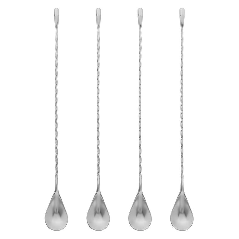 Stainless Steel Bar Spoons Set of 4 30cm Long Spiral Handle Weighted Mixing Tools - Image 2