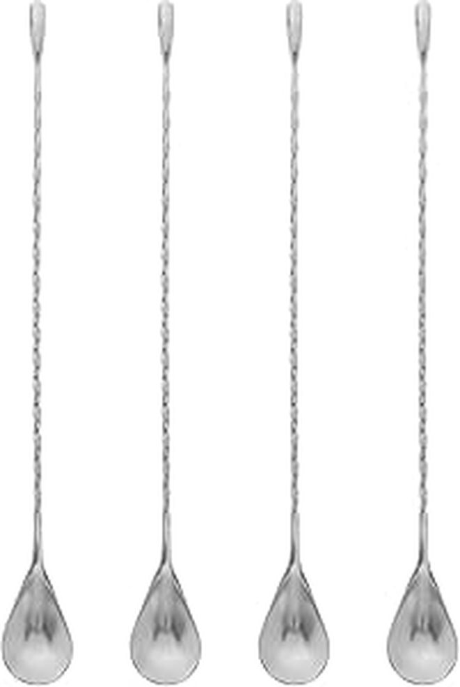 Stainless Steel Bar Spoons Set of 4 30cm Long Spiral Handle Weighted Mixing Tools - Image 1