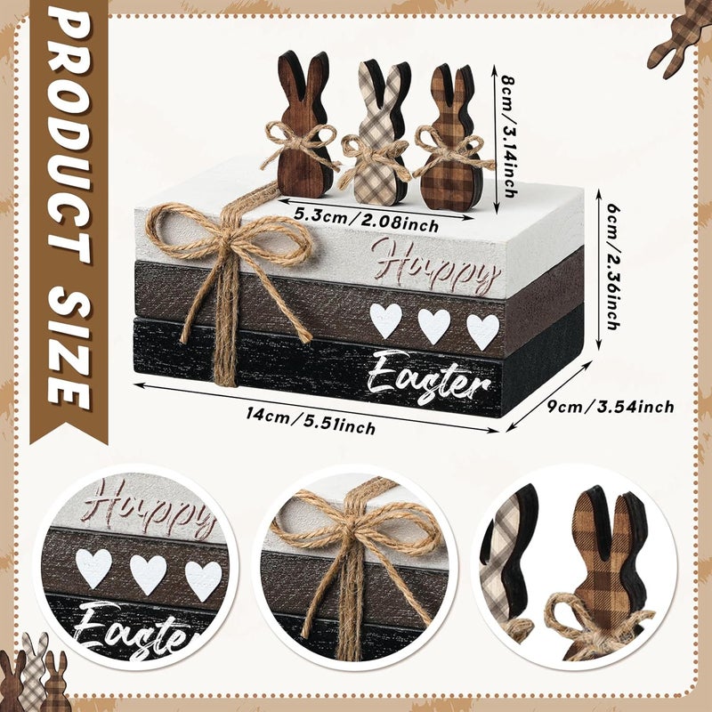 Spiareal 6 Pcs Easter Tiered Tray Decor Wooden Farmhouse Faux Stacked Books Easter Bunny Rabbit Decorative Table Centerpiece Block Signs for Party Home Kitchen Dining Table Decor - Image 3