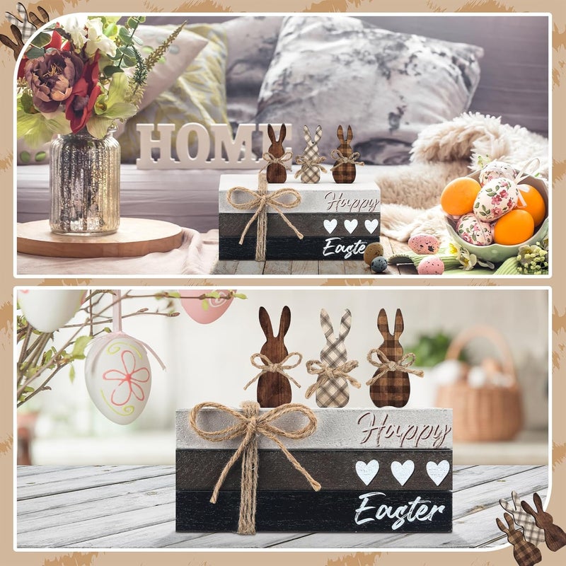 Spiareal 6 Pcs Easter Tiered Tray Decor Wooden Farmhouse Faux Stacked Books Easter Bunny Rabbit Decorative Table Centerpiece Block Signs for Party Home Kitchen Dining Table Decor - Image 5