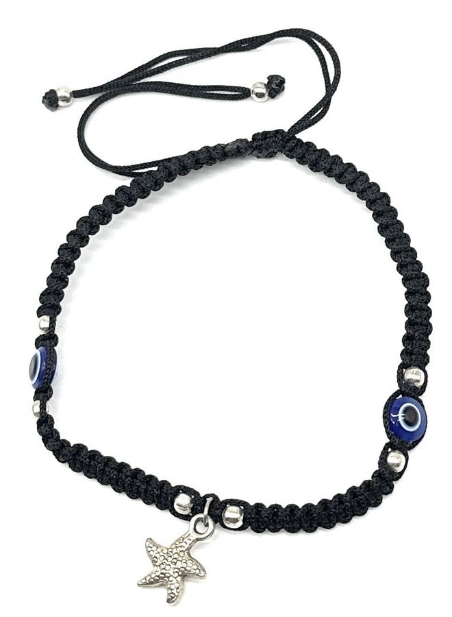 Jyokrish Handmade Adjustable Black Thread Hnaging Smile Star-Fish evil eye Anklet For Women | girls | Nazariya |Payal | Adult |Free Size | Single Leg - Image 1