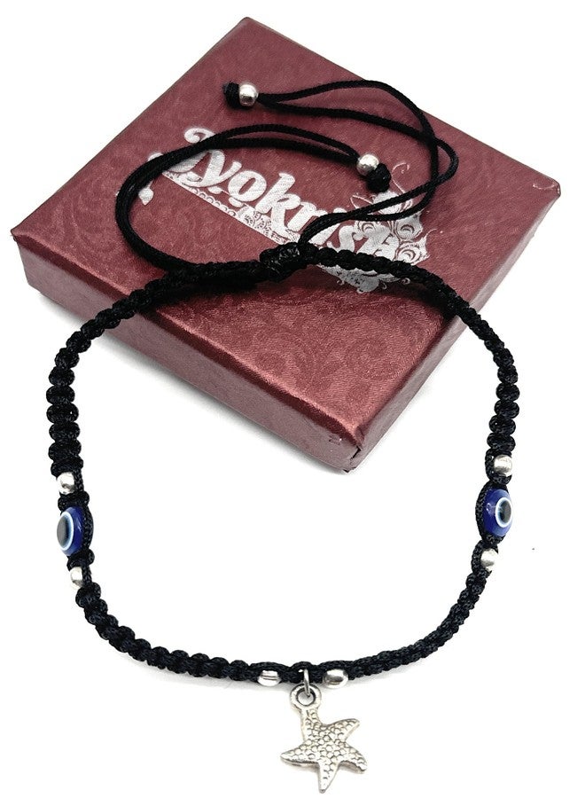 Jyokrish Handmade Adjustable Black Thread Hnaging Smile Star-Fish evil eye Anklet For Women | girls | Nazariya |Payal | Adult |Free Size | Single Leg - Image 3