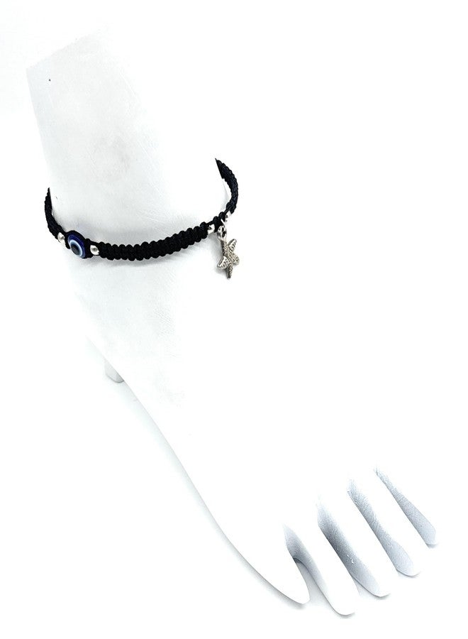 Jyokrish Handmade Adjustable Black Thread Hnaging Smile Star-Fish evil eye Anklet For Women | girls | Nazariya |Payal | Adult |Free Size | Single Leg - Image 4