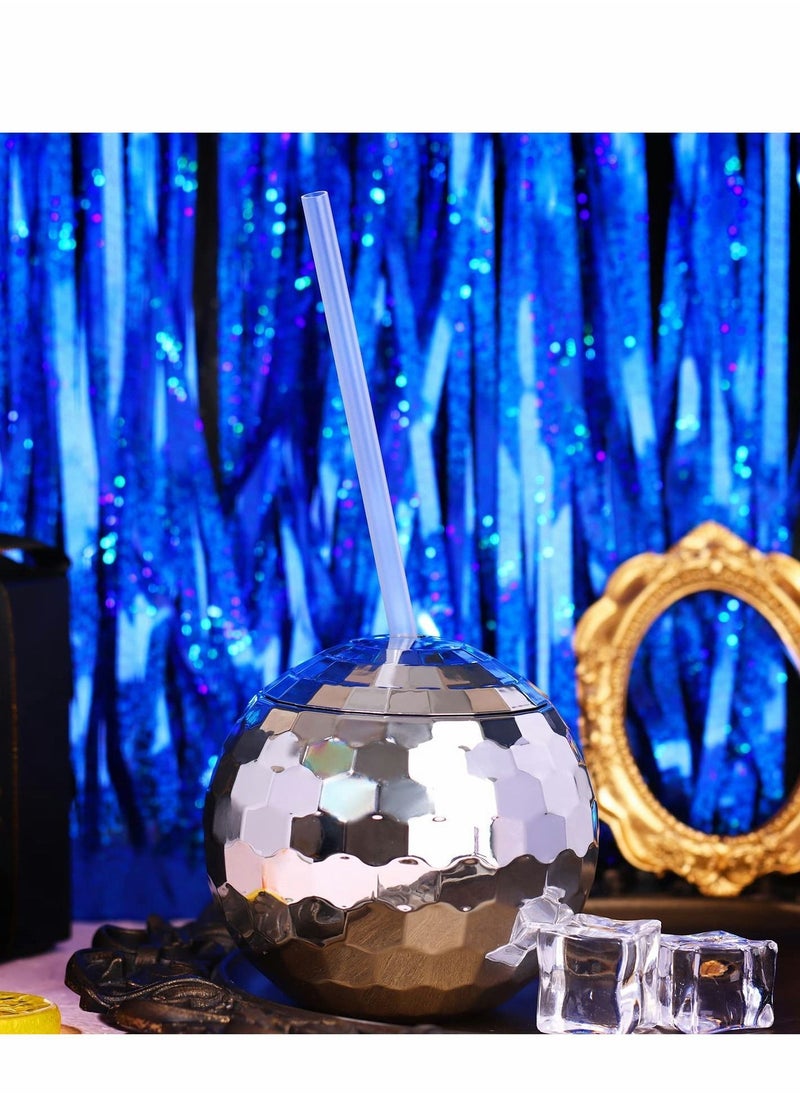 Disco Ball Cups 4 Pieces Tumbler Flash Drinks Cup with Lid and Straw Party Supplies Drink Syrup Tea Bottle, for Decorations (Sliver)