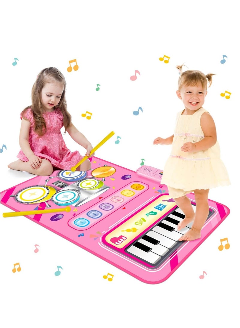 RATSAW 2 in 1 Musical Mat for 1 2 Year Old Girl Gifts Piano Keyboard and Drum Mat with 2 Sticks for Toddlers Age 1 to 2 Baby Learning Toys for 1 Year Old Birthday Gifts for 1 2 3 Year Old Girls Present - Image 1