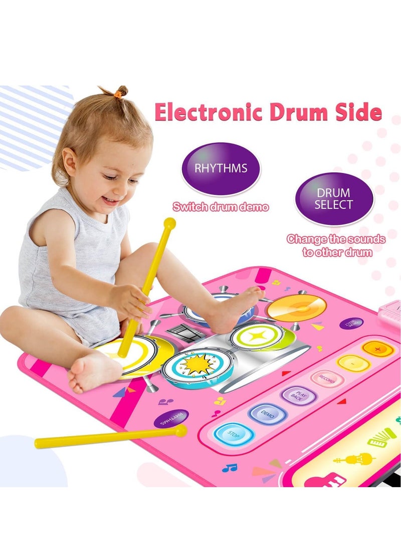 RATSAW 2 in 1 Musical Mat for 1 2 Year Old Girl Gifts Piano Keyboard and Drum Mat with 2 Sticks for Toddlers Age 1 to 2 Baby Learning Toys for 1 Year Old Birthday Gifts for 1 2 3 Year Old Girls Present - Image 2