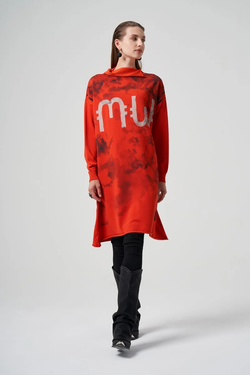 MissWhence  Stain Style print Patterned  Knitwear Tunic - Orange for Women | Best Price UAE