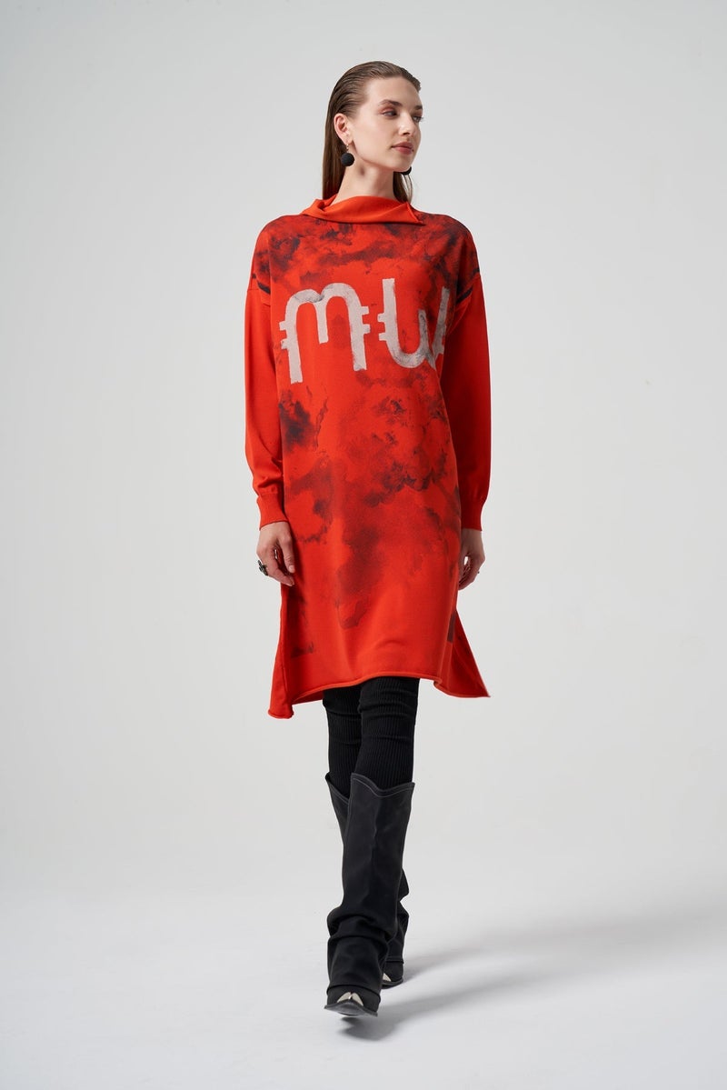 MissWhence AE Stain Style print Patterned  Knitwear Tunic - Orange - Image 5