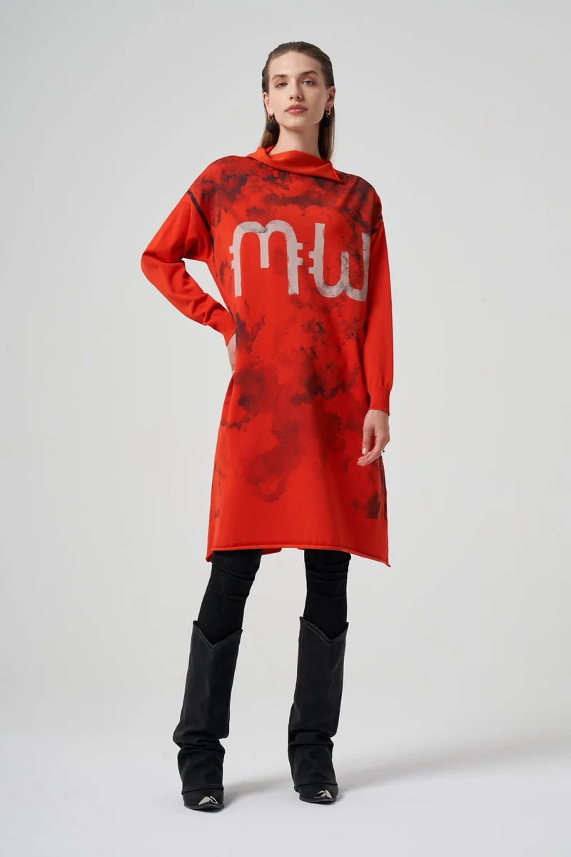 MissWhence  Stain Style print Patterned  Knitwear Tunic - Orange for Women | Best Price UAE