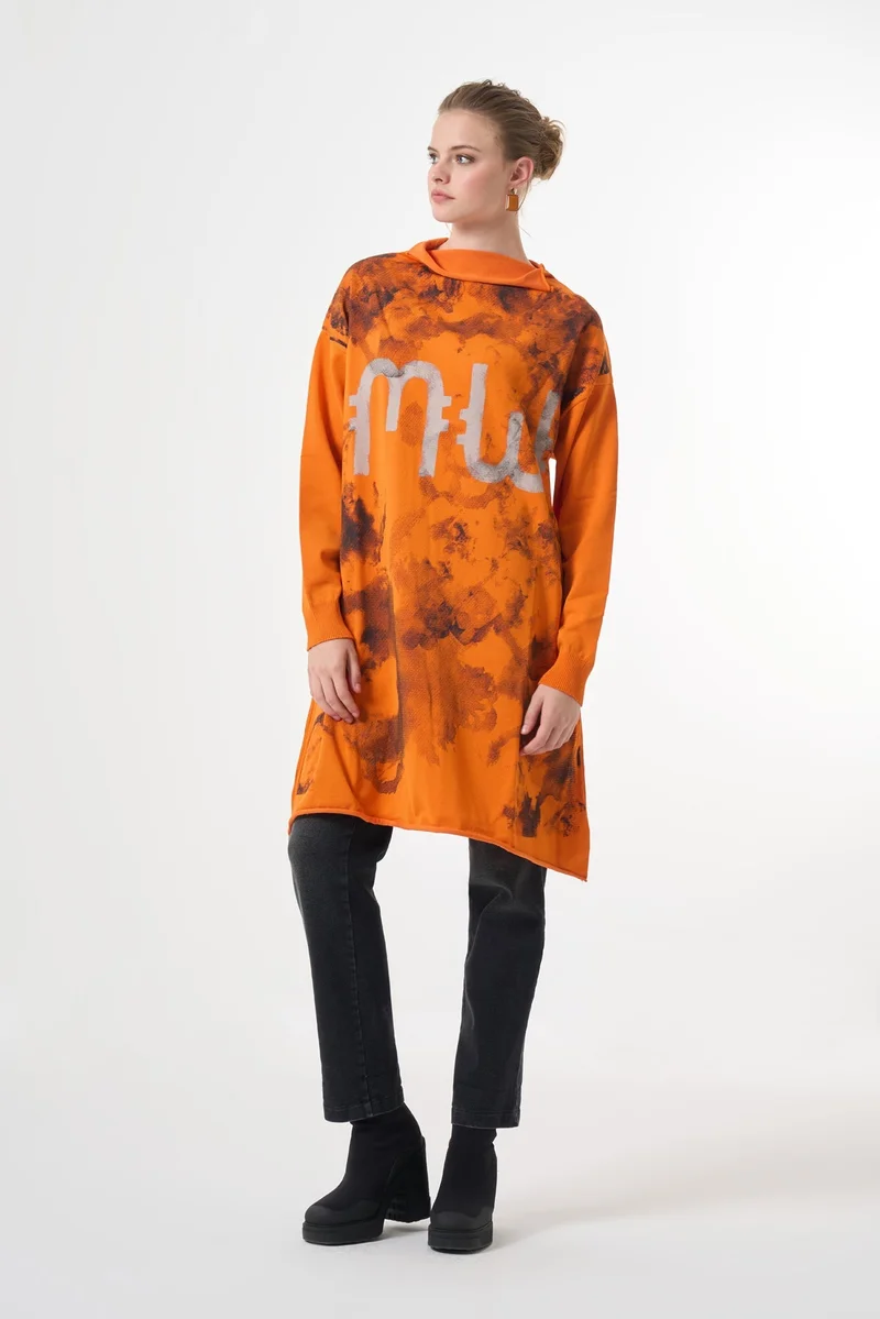 MissWhence  Stain Style print Patterned  Knitwear Tunic - Orange for Women | Best Price UAE