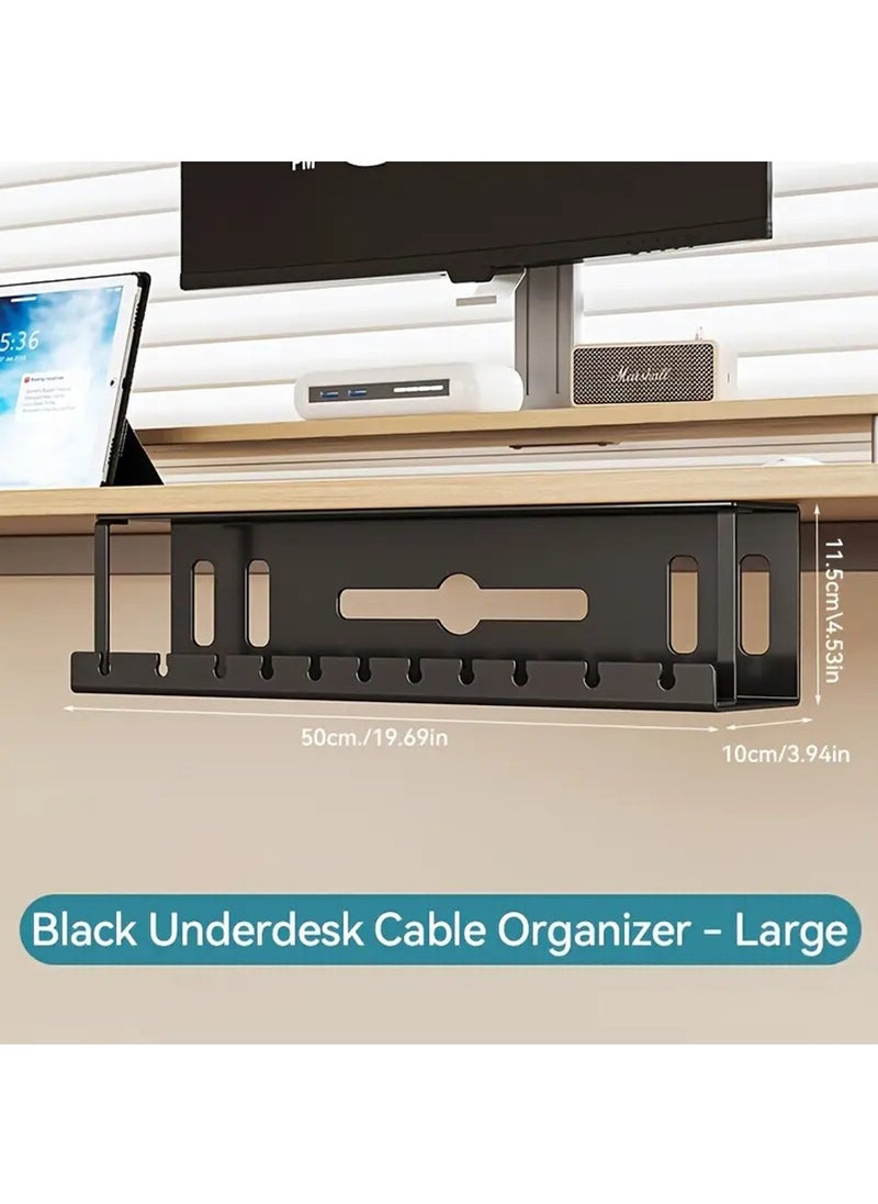 Hihonor Deluxe Metal Under Desk Cable Management Tray - Organize Cables, Wires, and Sockets with Ease - No-Drill Installation, for Home Office, Standing Desk, and Workspace Clutter Control (Black)  - Image 1