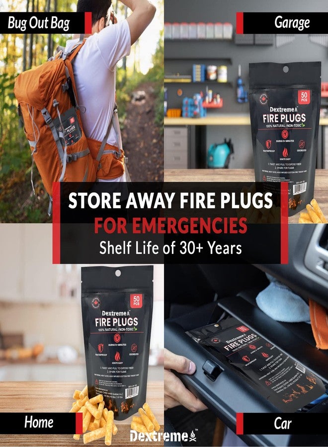 Dextreme Fire Plugs (50) Waterproof Fire Starter for Campfires, Emergencies, Survival, Fire Pits, Grills | 5+ Minute Burn | All Natural | Made in North America - Image 5