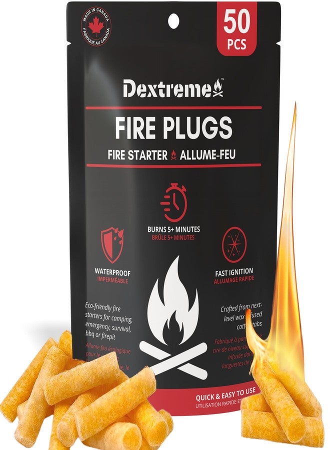 Dextreme Fire Plugs (50) Waterproof Fire Starter for Campfires, Emergencies, Survival, Fire Pits, Grills | 5+ Minute Burn | All Natural | Made in North America - Image 1