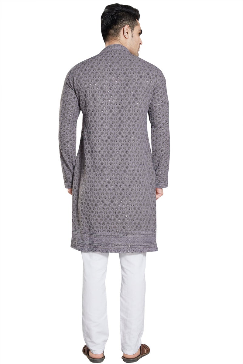 DIVISIVE Men's Sequince Embroidered Cotton Blend Only Kurta (DKRT3_L_Charcol Grey) - Image 5