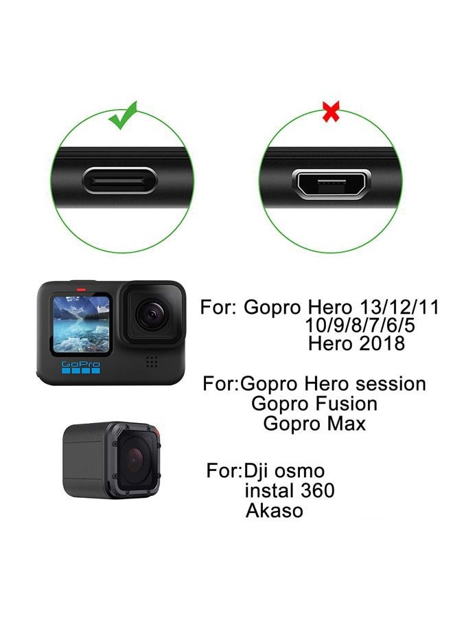 Suptig 3.28FT USB-C Charging Cable for GoPro Hero 11, 10, 9, 8, 7 Black, Silver, White, 6, 5, Session, 2018, DJI Osmo, Akaso, Insta360 Action Cameras (2 Pack, Black) - Image 2