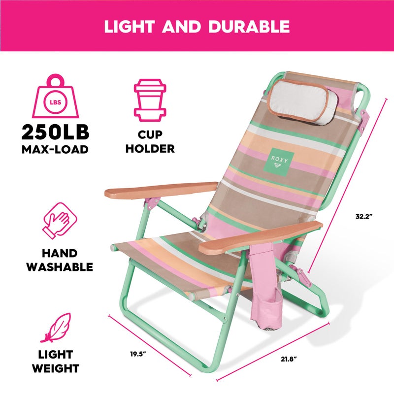 Roxy Beach Chair â€“ Lounge Chair Outdoor, Lightweight Folding Chair with Adjustable Recline and Cup Holder â€“ Beach Days, Pool Lounge Chairs, Folding Camping Chairs, Sun Tanning Chair or Festival - Image 2