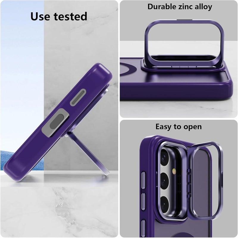VONZEE PC Compatible For Samsung S24 5G Case, Compatible With Magsafe, Military-Grade Protective Case, Built-In Stash Stand Phone Case, Scratch-Resistant Back Cover, Classic Series|Clear Deep Purple - Image 4