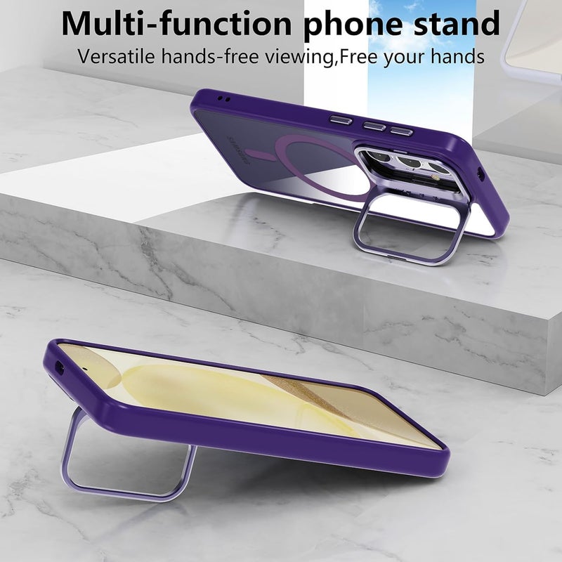 VONZEE PC Compatible For Samsung S24 5G Case, Compatible With Magsafe, Military-Grade Protective Case, Built-In Stash Stand Phone Case, Scratch-Resistant Back Cover, Classic Series|Clear Deep Purple - Image 3
