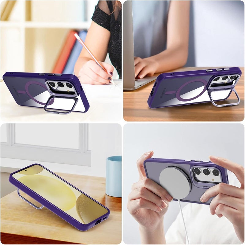 VONZEE PC Compatible For Samsung S24 5G Case, Compatible With Magsafe, Military-Grade Protective Case, Built-In Stash Stand Phone Case, Scratch-Resistant Back Cover, Classic Series|Clear Deep Purple - Image 5
