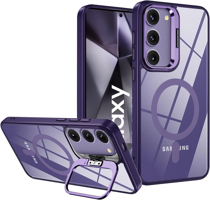 VONZEE PC Compatible For Samsung S24 5G Case, Compatible With Magsafe, Military-Grade Protective Case, Built-In Stash Stand Phone Case, Scratch-Resistant Back Cover, Classic Series|Clear Deep Purple - Image 1