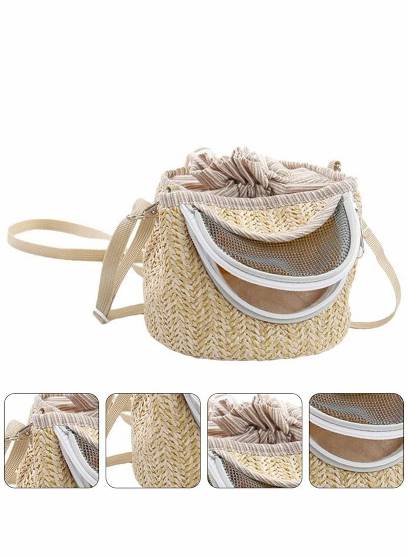 Y&D Hamster Carrier Bag Breathable Travel Hedgehog Carrying Shoulder Portable Pet Carry-Out Outdoor Carry Straw-Woven for Sugar Glider Squirrel Small Animals  - Image 1