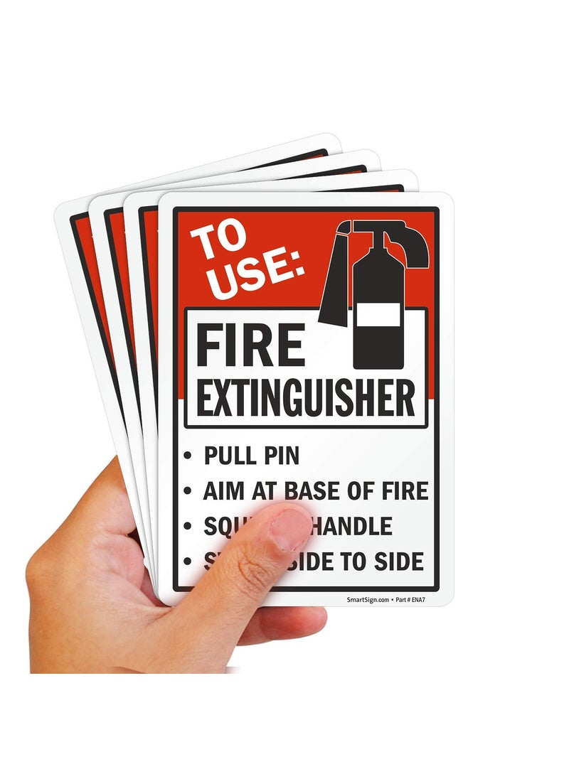 SmartSign SmartSign 4Pack 7 x 5 to Use Fire Extinguisher  Pull Pin Aim at Base Squeeze Handle Sticker Labels 5 mil Laminated Polyester with SuperStick Adhesive RedBlackWhite USAMade  - Image 1