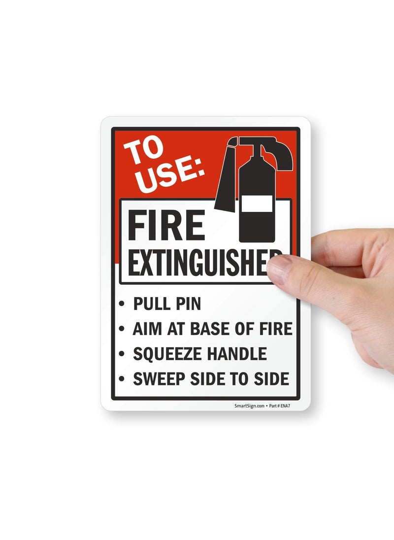 SmartSign SmartSign 4Pack 7 x 5 to Use Fire Extinguisher  Pull Pin Aim at Base Squeeze Handle Sticker Labels 5 mil Laminated Polyester with SuperStick Adhesive RedBlackWhite USAMade  - Image 2