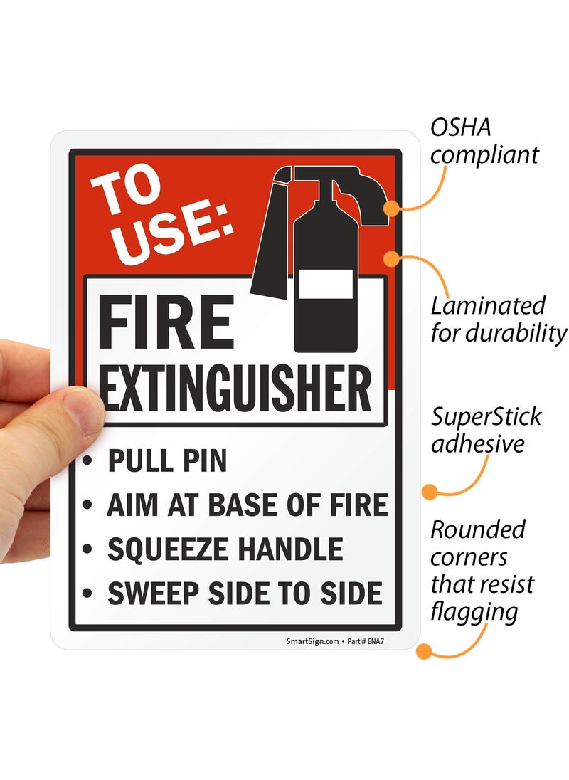 SmartSign SmartSign 4Pack 7 x 5 to Use Fire Extinguisher  Pull Pin Aim at Base Squeeze Handle Sticker Labels 5 mil Laminated Polyester with SuperStick Adhesive RedBlackWhite USAMade  - Image 3