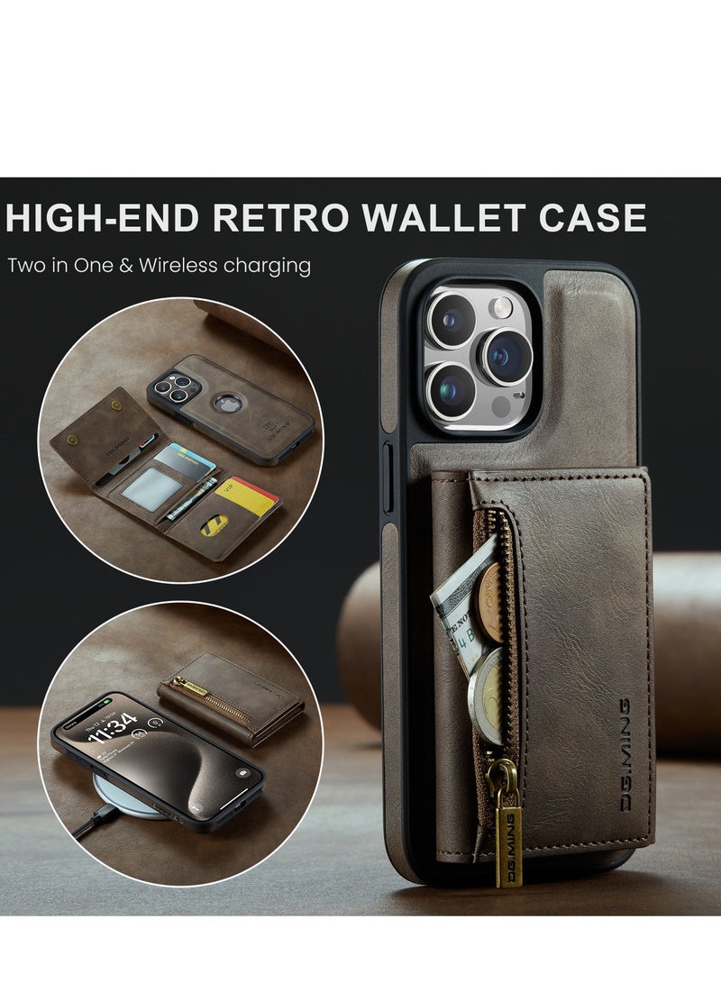 Dg Ming 2 in 1 Clutch Wallet for Iphone 13 Pro Max, Vintage Slim Leather Case Magnetic Detachable Tri-Fold Wallet, Leather Case with Card Holder Pocket Slim Case  - Image 4