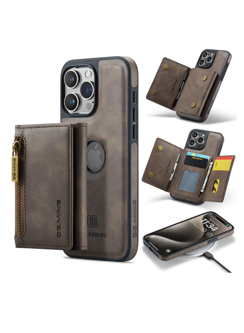 Dg Ming 2 in 1 Clutch Wallet for Iphone 13 Pro Max, Vintage Slim Leather Case Magnetic Detachable Tri-Fold Wallet, Leather Case with Card Holder Pocket Slim Case  - Image 2