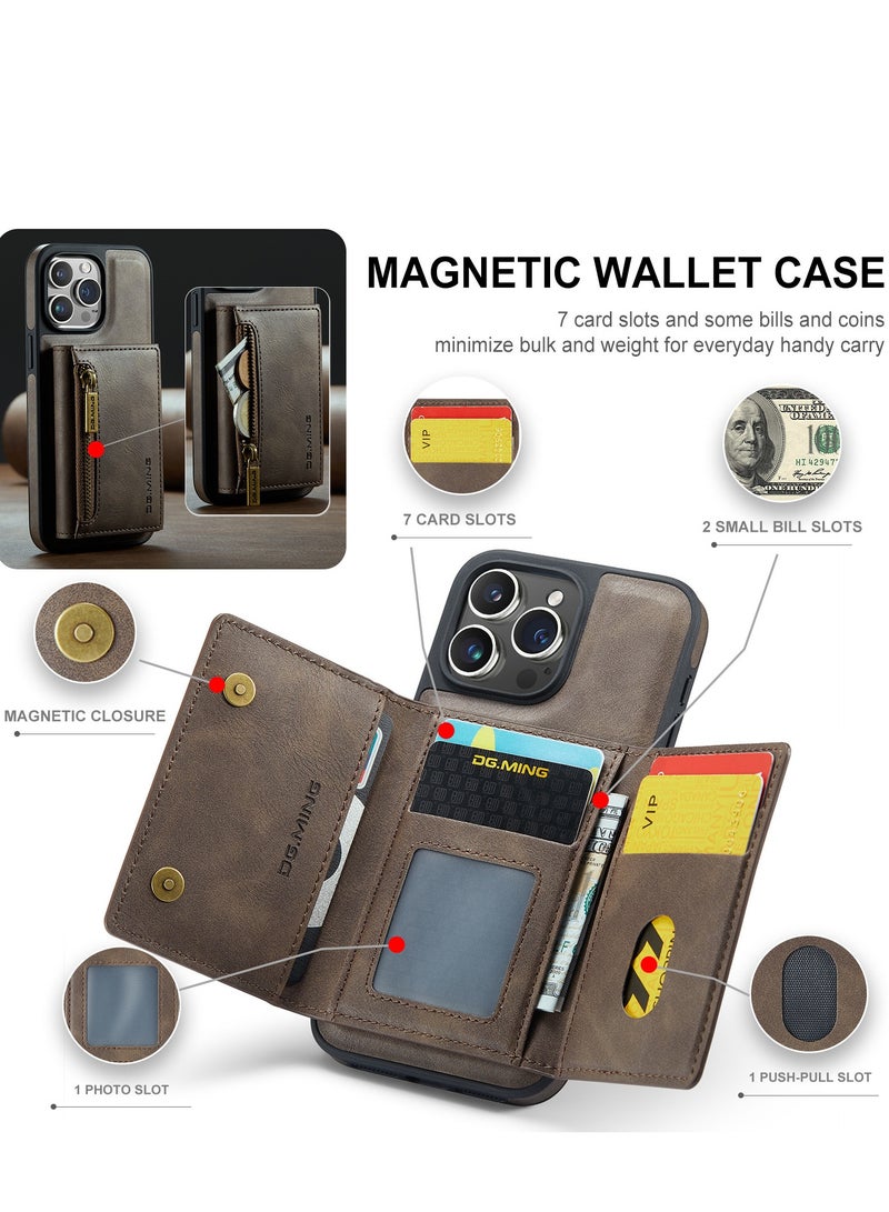 Dg Ming 2 in 1 Clutch Wallet for Iphone 13 Pro Max, Vintage Slim Leather Case Magnetic Detachable Tri-Fold Wallet, Leather Case with Card Holder Pocket Slim Case  - Image 5